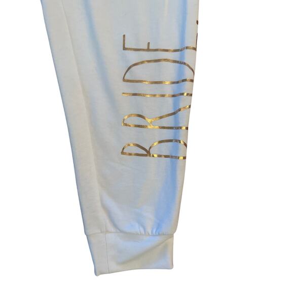 Women M Rae Dunn White Sweatpants Joggers Pants Bride Wedding Day Bridal - Picture 3 of 6